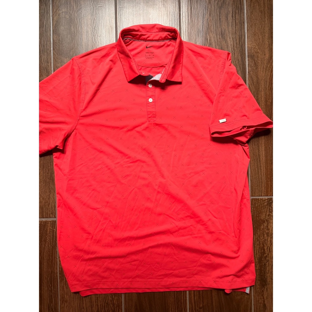 Nike Dri-FIT Golf Polo Shirt Mens XL Red Cross Pattern Short Sleeve Performance